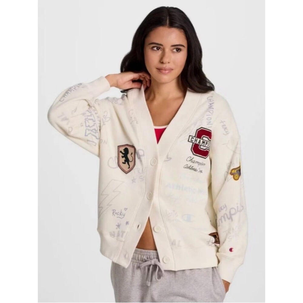Champion Ivory Editorial Varsity Cardigan Sweatshirt Extra Large Limited Edition